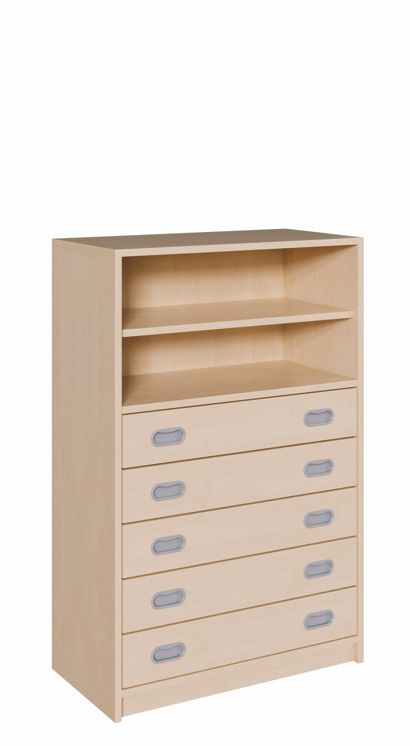 K Kombinationsschrank 120 cm, 5 breite Schübe/Regal, 2 Breiten